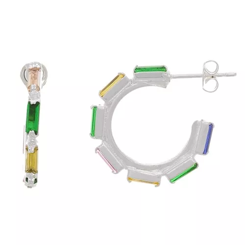 Ganchos pendientes abiertas multicolor 20 mm - Chapado Plata fina x2