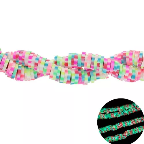Cuentas arandalas Heishi de arcilla polimérica 6x1mm - Multicolor que brilla en la oscuridad x39cm