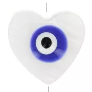 Cuenta de corazón de nácar 12x13 mm con diseño de ojo - Natural - Azul oscuro x1
