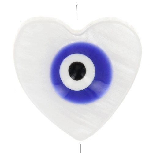 Cuenta de corazón de nácar 12x13 mm con diseño de ojo - Natural - Azul oscuro x1