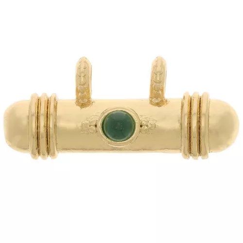 Colgante tubo étnico 9x19,5 mm con cabujón de vidrio - Dorado - Verde x1