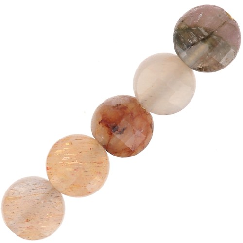 Cuentas planas facetadas redondas - pucks de piedras preciosas de 4 mm - Piedra de luna rosa Mix x10