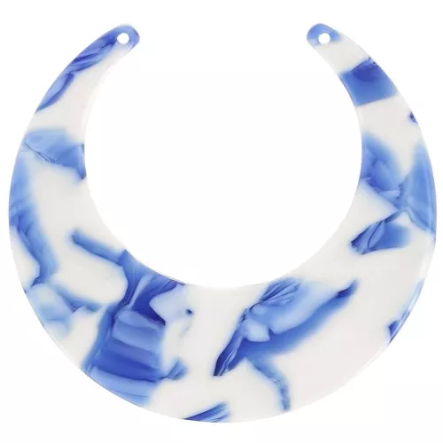 Colgante de media luna de acetato 46x49,5 mm - Azul oscuro jaspeado - Marfil x1