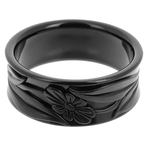 Pulsera jonc resina opaca de 65,5 mm - flores - Negro x1