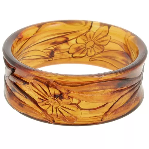 Pulsera jonc resina opaca de 65,5 mm - flores - Ámbar jaspeado x1
