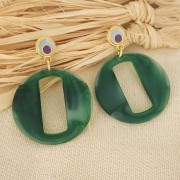 Colgante redondo de resina hueca efecto mate 39 mm - Verde oscuro jaspeado x1