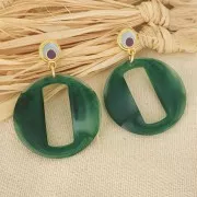 Colgante redondo de resina hueca efecto mate 39 mm - Verde oscuro jaspeado x1