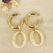 Eslabón oval de resina efecto mate 40x34,5 mm - Beige jaspeado - Blanco x1