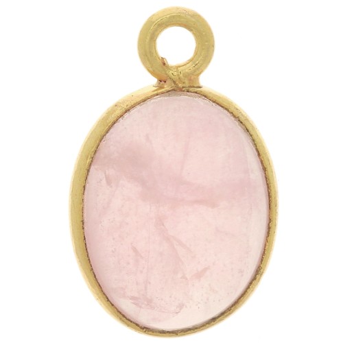 Colgante de piedra preciosa ovalada 14x9 mm Plata de Ley Dorada 925 - Cuarzo Rosa x1