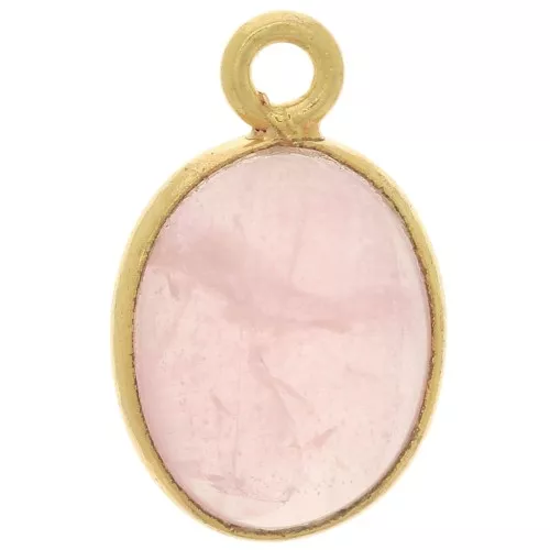 Colgante de piedra preciosa ovalada 14x9 mm Plata de Ley Dorada 925 - Cuarzo Rosa x1