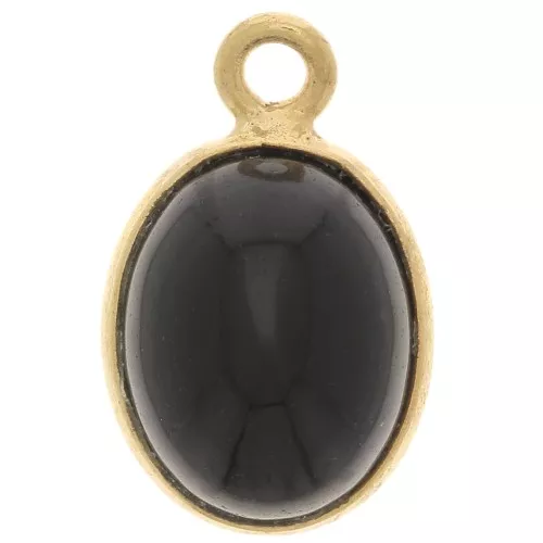 Colgante de piedra preciosa ovalada 14x9 mm Plata de Ley Dorada 925 - Ónix Negro x1
