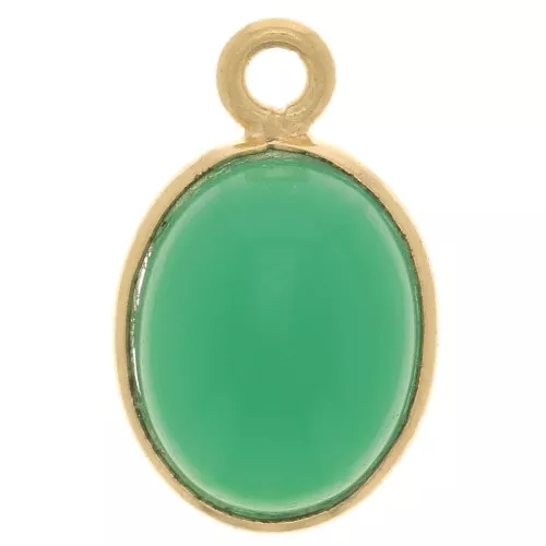 Colgante de piedra preciosa ovalada 14x9mm Plata de Ley Dorada 925 - Onix Verde
