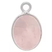 Colgante de piedra preciosa ovalada 14x9 mm - Plata de ley 925 - Cuarzo rosa x1