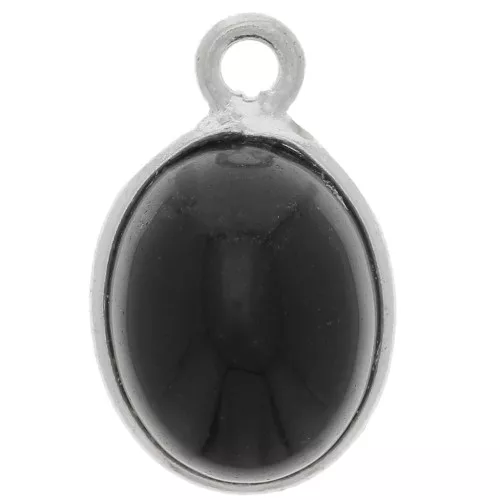 Colgante de piedra preciosa ovalada 14x9 mm - Plata de ley 925 - Ónix negro x1