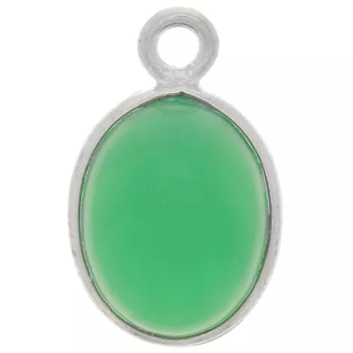 Colgante de piedra preciosa ovalada 14x9 mm - Plata de ley 925 - Ónix verde x1