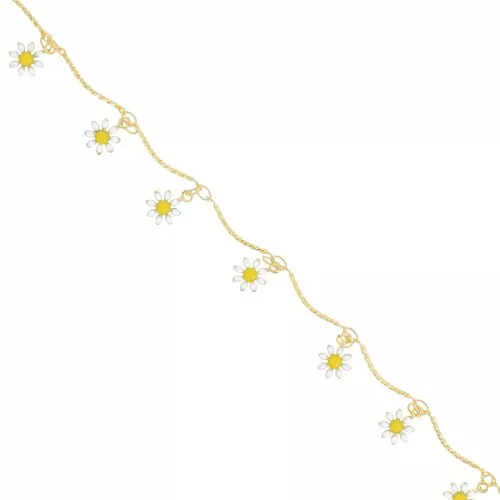 Cadena de fantasía - Flor de margarita de resina epoxi de 13 mm - Dorado x50cm