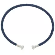 Pulsera de cordón trenzado con extremo desenroscable - Azul oscuro - Chapado en rodio