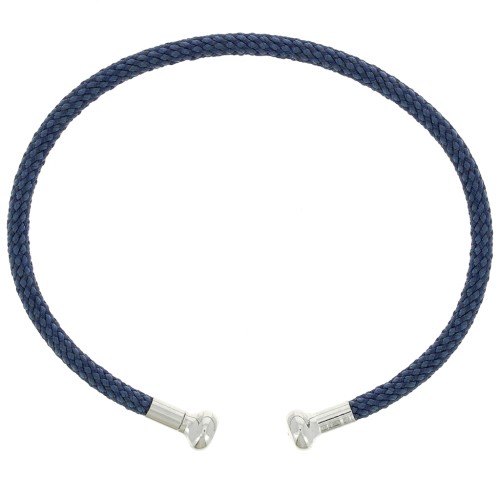 Pulsera de cordón trenzado con extremo desenroscable - Azul oscuro - Chapado en rodio