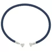 Pulsera de cordón trenzado con extremo desenroscable - Azul oscuro - Chapado en rodio