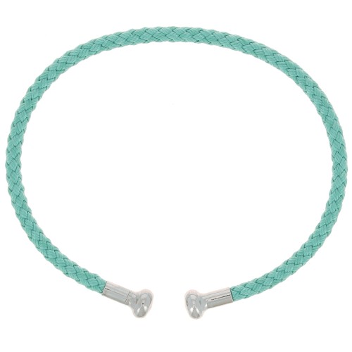 Pulsera de cordón trenzado con extremo desenroscable - Verde agua - Chapado en rodio
