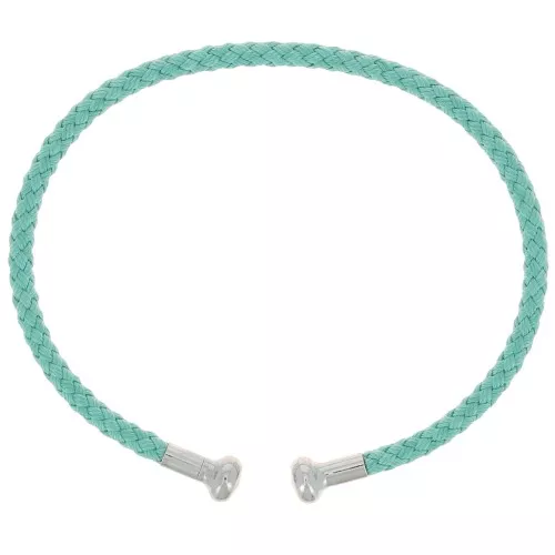 Pulsera de cordón trenzado con extremo desenroscable - Verde agua - Chapado en rodio