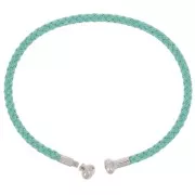 Pulsera de cordón trenzado con extremo desenroscable - Verde agua - Chapado en rodio