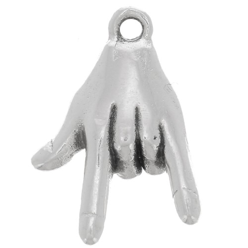 Charm de mano - Signo de te quiero - 14x9 mm - Chapado en plata antigua x1