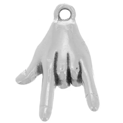 Charm de mano - Signo de te quiero - 14x9 mm - Chapado en plata antigua x1