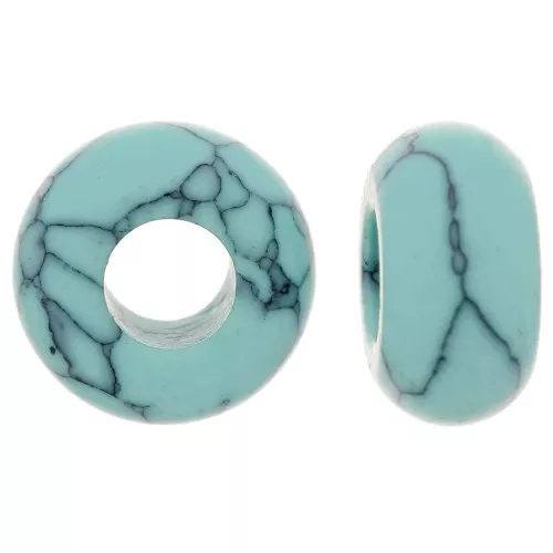 Cuenta redonda de agujero grande - donuts - 14 mm en imitación de piedra preciosa - Turquesa x1