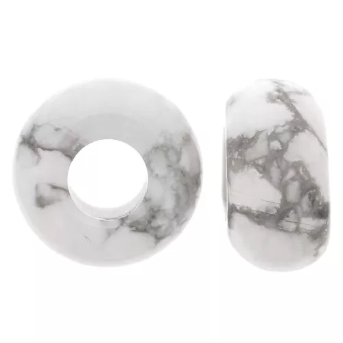 Cuenta redonda de agujero grande - donuts - piedra preciosa de 14 mm - Howlite x1