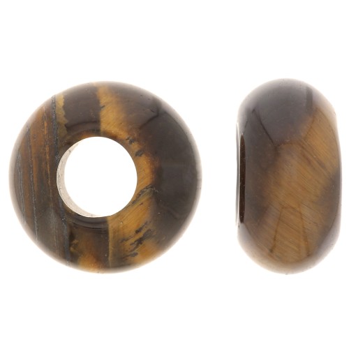 Cuenta redonda de agujero grande - donuts - piedra preciosa de 14 mm - ojo de tigre x1