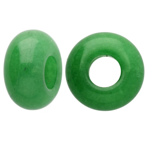 Cuenta redonda de agujero grande - donuts - piedra preciosa de color de 14 mm - Jade verde x1