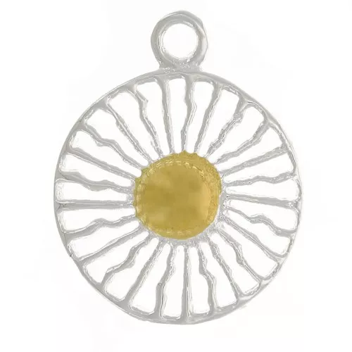 Dije redondo 10 mm - motivo sol - Plata de Ley 925 Dorado x1