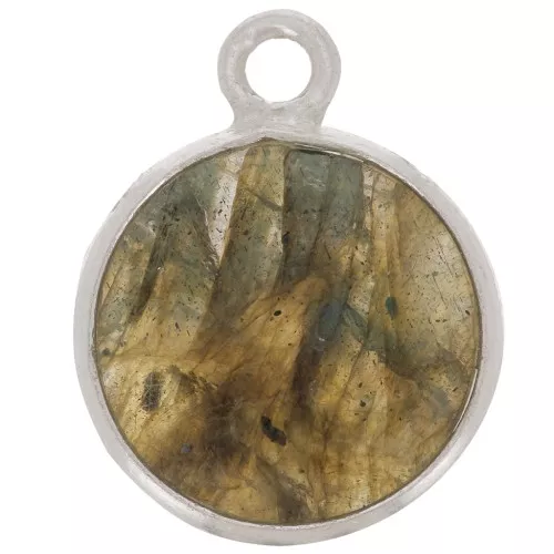 Dije redondo 11 mm - Piedra preciosa - Plata 925 - Labradorita x1
