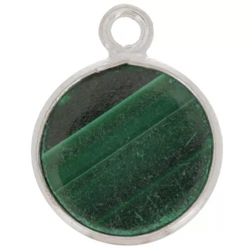 Dije redondo 11 mm - Piedra preciosa - Plata 925 - Malaquita x1