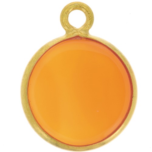 Dije redondo 11 mm - Piedra preciosa - Plata de ley 925 dorada - Cornalina x1