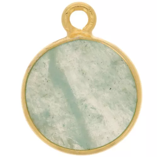 Dije redondo 11 mm - Piedra preciosa - Plata de ley 925 dorada - Amazonita x1