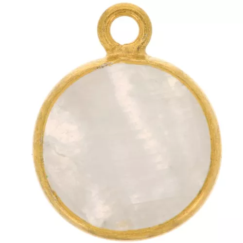 Dije redondo 11 mm - Piedra preciosa - Plata de ley 925 dorada - Piedra de luna