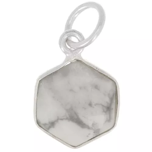 Colgante hexágono facetado 15x11 mm - piedra preciosa - Plata 925 - Howlita x1
