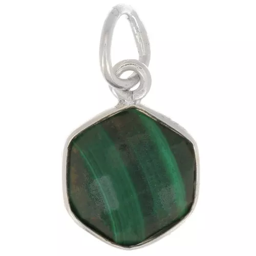Colgante hexágono facetado 15x11 mm - piedra preciosa - Plata 925 - Malaquita x1