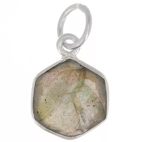 Colgante hexágono facetado 15x11 mm - Piedra preciosa - Plata 925 - Labradorita x1