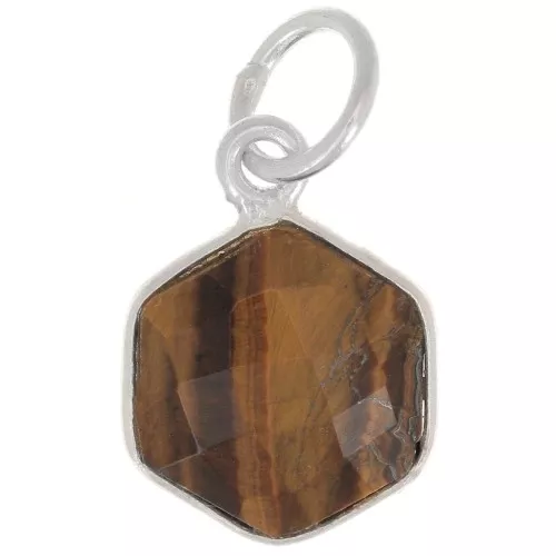 Colgante hexágono facetado 15x11 mm - Gema - Plata 925 - Ojo de tigre x1