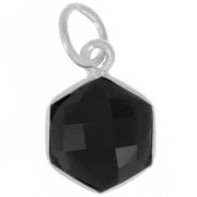 Colgante hexágono facetado 15x11 mm - piedra preciosa - Plata 925 - Onix negro x1|raw }}