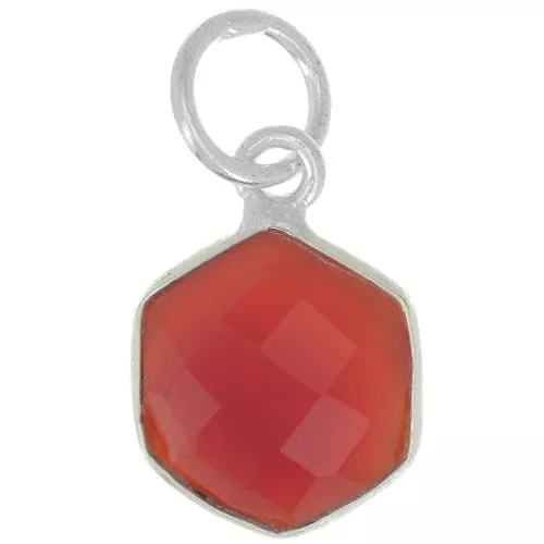 Colgante hexágono facetado 15x11 mm gema de color - Plata 925 - Onix rojo