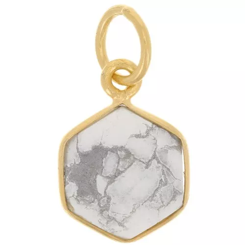Colgante hexágono facetado 15x11 mm - Plata de ley 925 dorada - Howlita x1