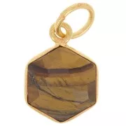 Colgante hexágono facetado 15x11 mm - Plata 925 Dorado Oro con Oro fino - Ojo de tigre