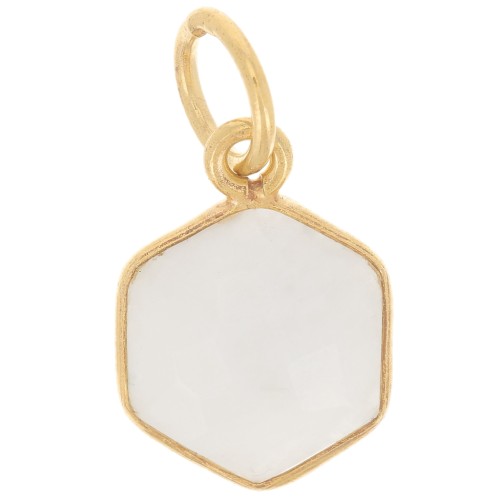 Colgante hexágono facetado 15x11 mm - Plata de ley 925 dorada - Piedra de luna