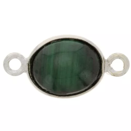 Entrepieza de piedra ovalada 13x8 mm - Plata 925 - Malaquita x1