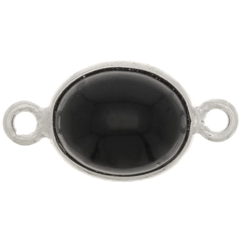 Entrepieza de piedra ovalada 13x8 mm - Plata 925 - Ónix negro x1
