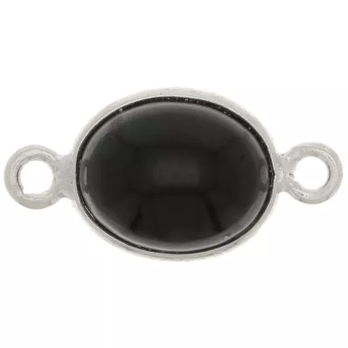 Entrepieza de piedra ovalada 13x8 mm - Plata 925 - Ónix negro x1